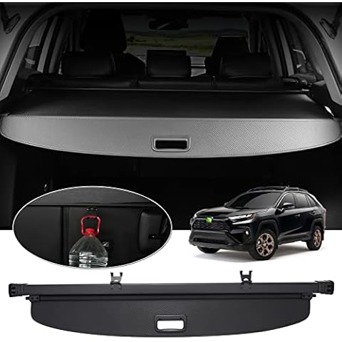 Automiim Compatible with Toyota RAV4 Cargo Cover 2019-2023 2024 2025 Rav4 Trunk Cover with Hooks Retractable Security Shield Shade PVC Leather Waterproof Upgraded Version Cover