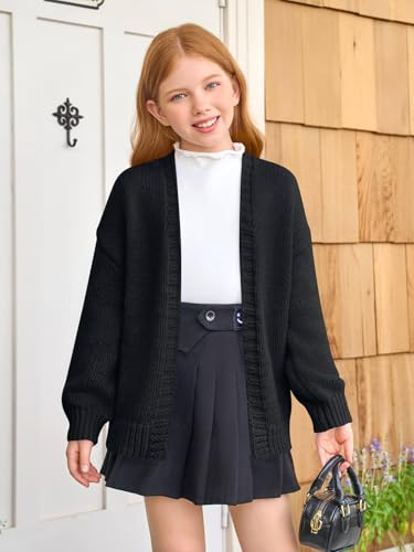 Haloumoning Girls Long Sleeve Cardigan Kids Casual Open Front Chunky Sweater Fall Outerwear 5-14Y4