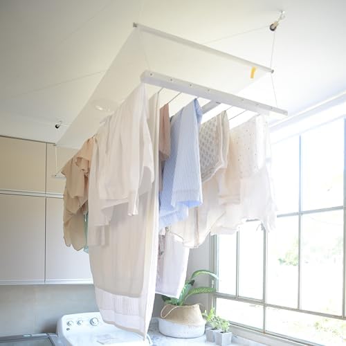 Ceiling Mounted Pulley Drying Rack – Compact Aluminum Clothesline...