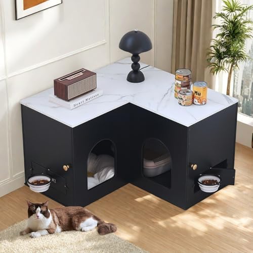 31.5" Hidden Corner Cat Litter Box Enclosure, Modern Litter Box C...