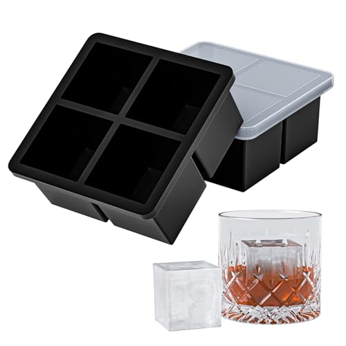 Image of Bangp Large Ice Cube Tray for Whiskey,Silicone Ice Cube Trays 2 Pack,Large Ice Cube Molds with Leak Proof Removable Lid,Square Ice Cube Tray for Whisky and Cocktail