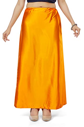 Madhu Fashion Women's Satin Saree Petticoat Saree Underskirt (XX-Large, Orange)