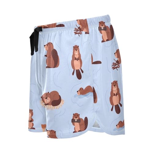 Women's Pajama Shorts Soft Pj Bottoms Cartoon Beavers Sleep Lounge Shorts with Drawstring Pockets4