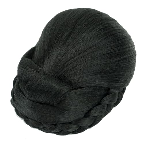 IMISSU Braided Chignon Dancer Hair Cover Donut Hair Pieces Scrunchies Hair Bun Wig Clips Updo Wedding Party for Women (M6 Black)