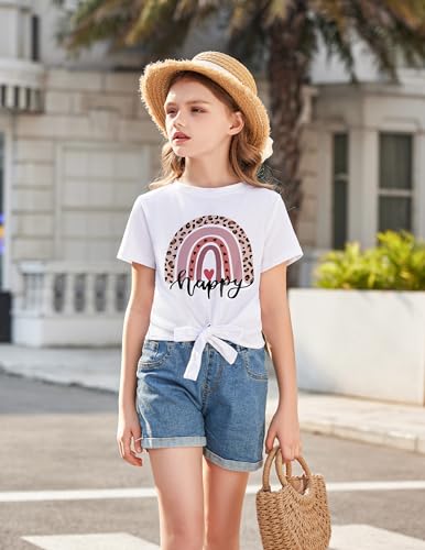 Image of Arshiner Girls Short Sleeve Shirts Tie Knot Front Tops T Shirts for Kids Crewneck Cute Casual Tie Dye Tee Blouse