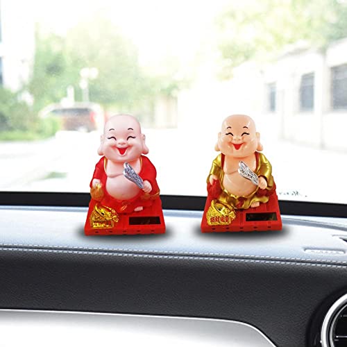 Image of AUGEN Small Buddhist Monk Solar Ornaments, Automatic Nodding Lucky Meaning Light Energy Sensing Eco Friendly Solar Buddhist Monk Statue Decoration for Home Car Dashboard (Pack of 1)(A, Gold)