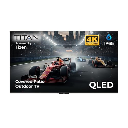 Titan S100 QLED 32' Covered Patio Smart Outdoor TV, IP65 Weatherproof, Tizen OS 4K, Bonus: Premium Tv Cover + Stream Stick, Dlby Vision-Atmos, Assembled in USA 2 Yr Wty