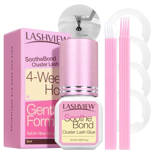 LASHVIEW Lash Cluster Glue Strong Hold, 3-4 Weeks Long-Lasting Waterproof & Low Irritation Includes DIY Lash Supplies, Easy at Home Removal(5ml)