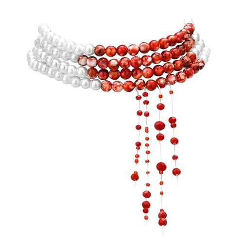 WEINIBAO Perlenkette Blut, Halloween Kostüm Zubehör Damen mit Blutige Perlenkette, Verstellbarer Blut Kette Halloween für Damen Mädchen, Blut Halskette für Halloweens Karneval Fasching Maskerade (C)