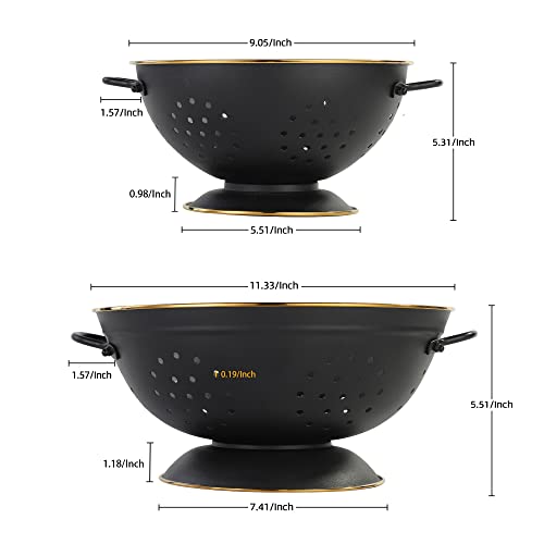 Metal Colander Set Of 2, Strainer Basket With Handles Perfect For Spaghetti, Pasta, Berry, Vegetable, Fruit, Solid Base Powder Coated Self-Draining Kitchen Colander Bowel, 3.5 & 5 Qt, Matte Black #TOP1
