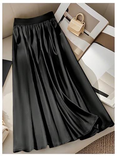 OYOANGLE Women's Elegant Bow Belted Long Satin Skirt Party Cocktail Flowy Dressy Skirts2