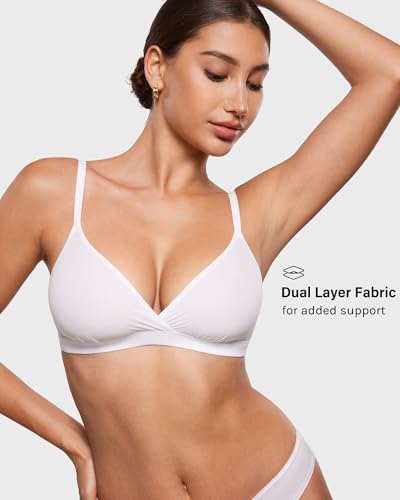 Image of INLYRIC Women's Inbarely Triangle Bralette Comfortable Unlined V Neck Wireless Smoothing Bra Top Stretch