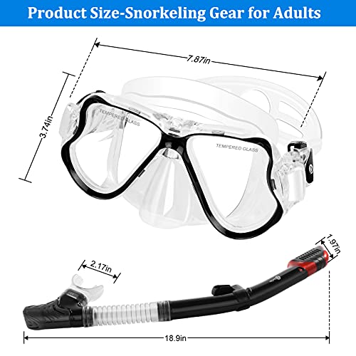 JARDIN Dry Snorkel Set, Panoramic Wide View Snorkel Mask, Anti-Fog Tempered Glass Diving Mask, Free Breathing& Easy Adjustable Strap Scuba Mask, Professional Snorkeling Gear for Adults (Light Black) - Thumbnail 6