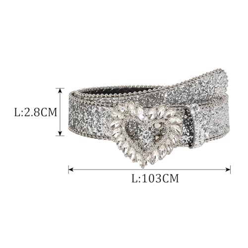 Yiju Womens Rhinestone Belt PU Leather Belt Cowgirl Bling Diamond Belt Heart Buckle Waist Belt for Pants Jeans Costume Accessories4
