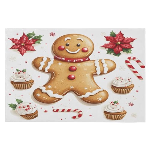 Gingerbread Man Christmas Cupcake Rugs for Entryway, Non-Slip Machine Washable