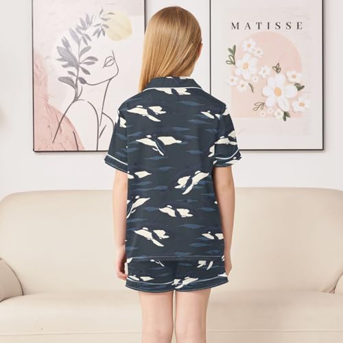 ALAZA Whale Ocean Wave Pajamas Satin Pajama Set Short Sleeve Button Down Sleepwear4