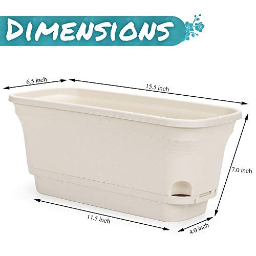 Amazing Creation Self Watering Planters Rectangular Planter Box, Windowsill Garden Bed, Planters For Outdoor Plants, Planters For Indoor Plants, Flowers, Herbs, Succulents, Beige, (2 Pack) #TOP3