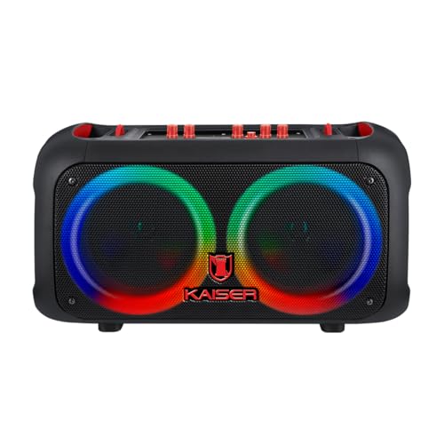 Kaiser Bocina Bluetooth Recargable 40W RMS con Luz Circular RGB, Doble Woofer 6.5 Pulgadas con Micrófono Inalámbrico, Radio FM, USB, Micro SD, AUX y KSR-Link KSF-3065