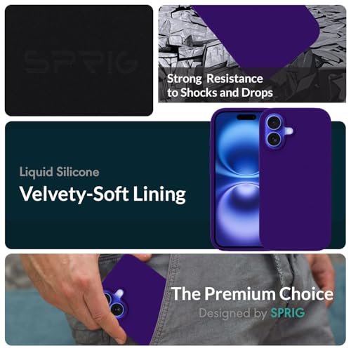 Image of SPRIG Compatible with iPhone 16 Premium SilkTone (Liquid Silicone) Back Cover Drop Tested Shock Proof Mobile Case for Men, Women, Boys and Girls with Camera Protection (Dark Violet)