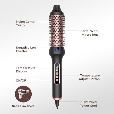 Thermal Brush 1.5'', Upgrade to 400F Curling Iron Curling Brush, 9 Temps Heated Round Brush Thermal Round Brush with LCD Display, 2 PTC Ceramic Tourmaline Ionic Hair Curler Hair Styling Tools