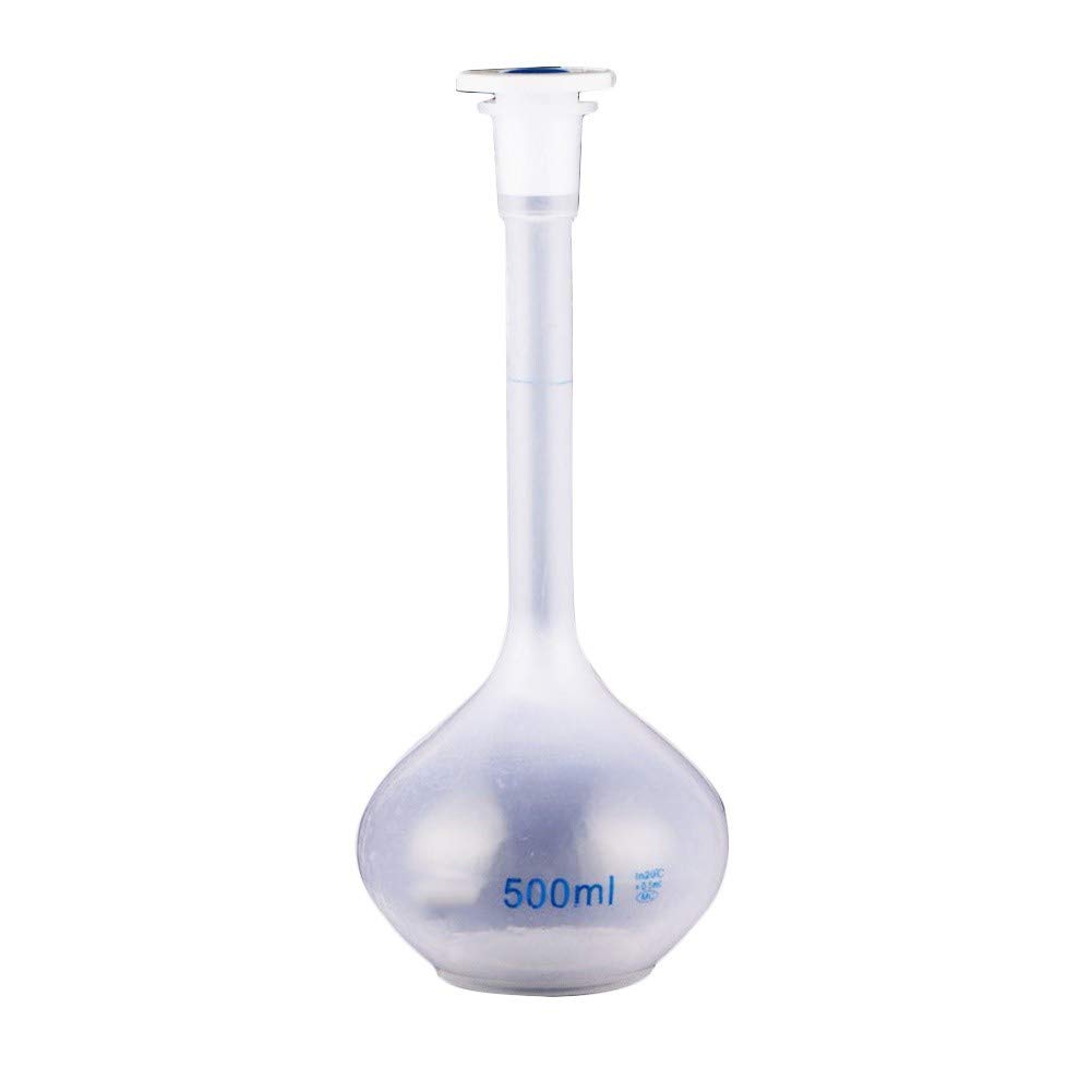 MaGiLL Stück - 500 ml Labor-Messkolben aus Kunststoff mit Bodenstopfen, schmaler Flaschenhals, Flacher Boden, Labor-Chemie-Messflasche (Kapazität: 500 ml)