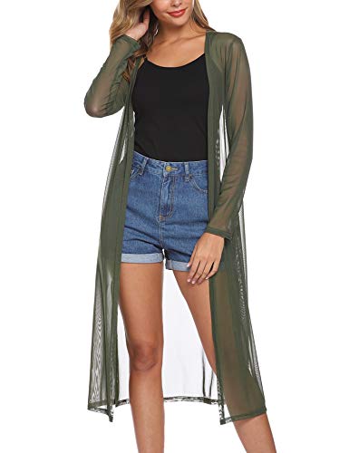 Abollria Women's Long Sleeve Open Front Drape Duster Maxi Long Cardigan Army Green