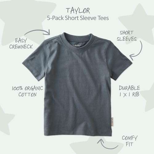 Image of Butterblu Taylor 5-Pack Short Sleeve T-Shirts 100% Organic Cotton | GOTS Certified Organic Cotton for Baby, Toddler Girls, Boys, Unisex, Made to Match Layering Solid Colors