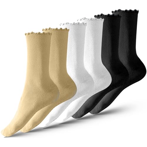 XWUX 6 pares meias antiderrapantes para mulher, meias ioga pilates com babados, pilates socks, Clássico