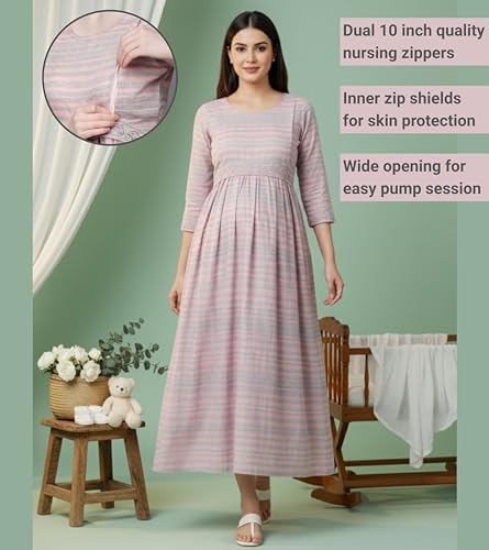 Image of DUMMY SHAPE Pregnancy Dresses for Women Cotton | Floral Anarkali Flare Kurta with Dual Nursing Zippers | Pregnancy & Breastfeeding | Feeding Kurtis | Baby Shower | Gifts for Pregnant Woman