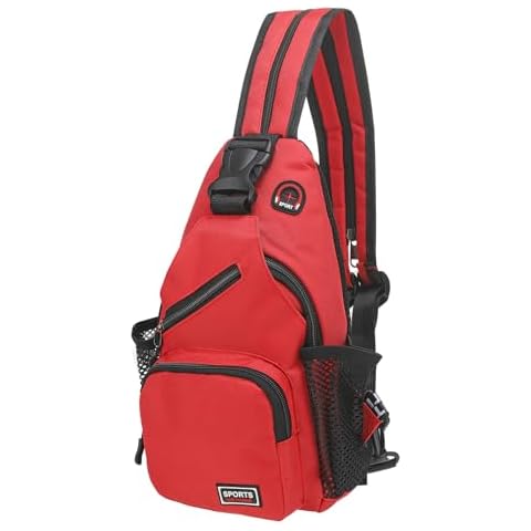 DTGN Convertible Sling Bag Crossbody Backpack - 7"x13" (LXH) Good for Women Men Hiking Travel Cycling - Shoulder Bag Casual Packs with Headphone Jack - Red Cover