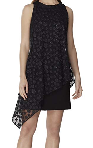 Tahari ASL Womens Floral Lace Overlay Cocktail Dress Black 2