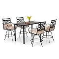 PHI VILLA 5 Piece Patio Bar Set,Outdoor Bar Table and Chairs Set, Strong and Heavy Duty Outdoor Bar Set with Cushion and Pillow?4PC Swivel Bar Stools with Rectangular Bar Height Table