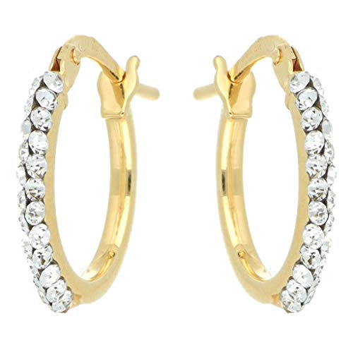 DelPia, Boucles d'Oreilles Rondes en or 18 carats et Argent Sterling 925 avec Cristaux (10mm)