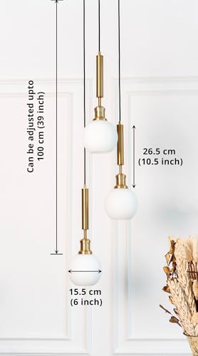 Image of Divine Trends Triple Globe Hanging Pendant Light Antique Brass Finish with Frosted Milky White Glass | Hanging Lamp for Living Room | Chandelier Ceiling Lamp - Pack of 1