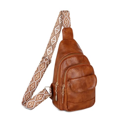 Relang Sling Bag for Women Crossbody, Leather Cross Body Fanny Packs for Women, Trendy Chest Bag for Travel and Daily Use Brown Pocket Design