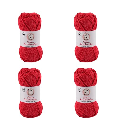 Image of NESTNHAVEN Cotton Marshmallow 100% Cotton Yarn - (50 g, 130 m) - Luxury Yarn for Crochet, Amigurumi, Embroidery, Toys, Garments, Flowers and Hobby Projects (Red) |