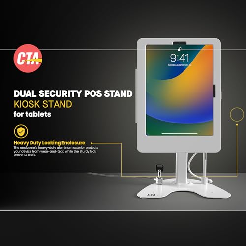 Image of Dual Kiosk Stand - CTA Dual Security Kiosk Stand with Locking Case and Cable for iPad 11th Gen A16 11 inch - 10th Gen 10.9 inch - 11 inch Pro - Air 4 & 5 Gen - White (PAD-ASK109W)