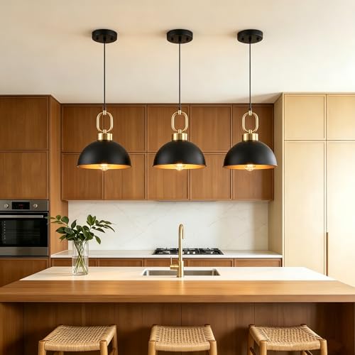 Image of 2 Pack Black Pendant Lights Kitchen Island, 10.2'' Dome Pendant Lighting