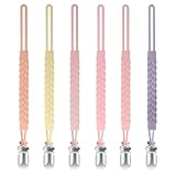 TenderBabe Silicone Pacifier Clip for Baby Girls and Boys, Pack of 6 Soft Flexible Paci Binky Clips with One-Piece Braided-Style Design,BPA-Free Baby Essentials