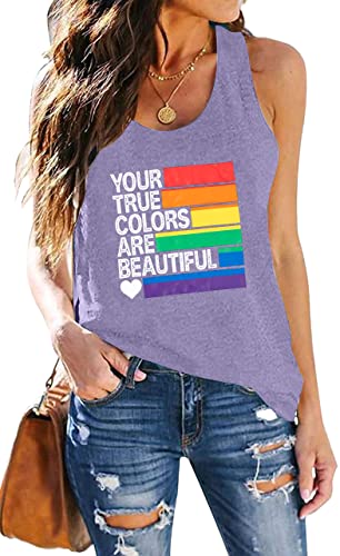 Women Pride LGBT Tank: LGBT Rainbow Flag Shirt Pride Month Shirt Gay Love Letter Print T-Shirt
