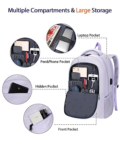 Matein Large Travel Backpack For Womens, Lightweight Carry On Backpack Flight Approved Fit 17 In Laptop, Durable Personal Item Backpacks For Travel Essentials, College Bags For Women, Purple #TOP6