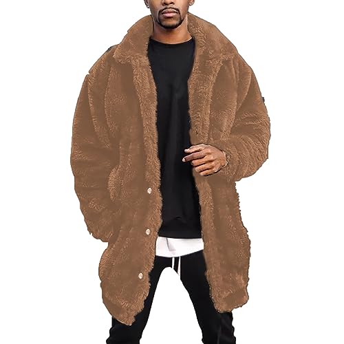 Herrenjacke für kaltes Wetter, Übergröße, Wintermantel, Knopf, Revers, langärmelig, gepolstert, Vintage, verdickte Jacke, Plüschmantel, große Männer-Trenchcoat, khaki, 3XL