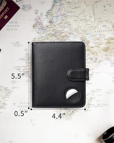 Passport Holder for Travel with AirTag Holder- Leather RFID Blocking Travel accessories with 5 Cards Slot&1ID Window,Magnetic Closure,Gift Box(Air Tag Not Included)4