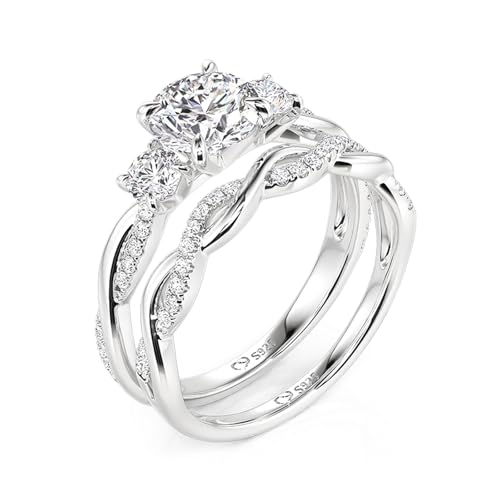 Image of Jeulia Round /Princess Cut Wedding Ring Sets for Women Three Stone Bridal Sets Engagement Ring Set CZ Twisting Infinity Pave Set 925 Sterling Silver Free Engraving