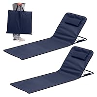 2 Stück Strandliege Klappbar Leicht,Tragbare Liege Strand,Strandmatte mit Rückenlehne Verstellbar,Sonnenmatte Klappbar mit Tragetasche und Praktisches Staufach,für Strand,Pool,Garten & Terrasse