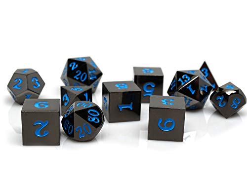 Gun Metal 11 Piece Dice Set - Signature Font - Powder Blue