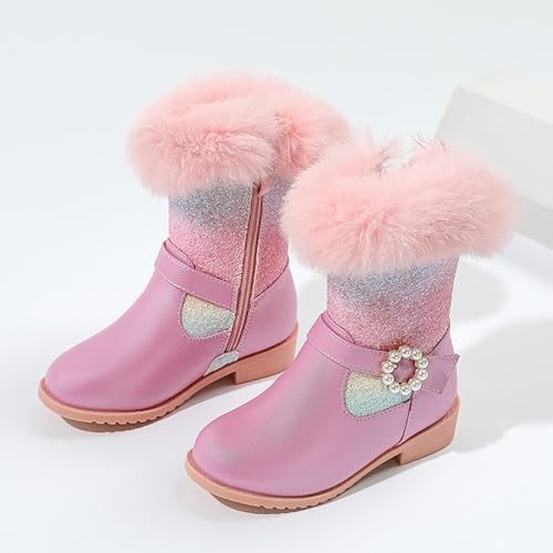 IWIHMIV Girl Winter Boots Toddler Girl Winter Boots Toddler Girl High Boots Kids Snow Boots Girls Mid Calf Warm Winter Boots3