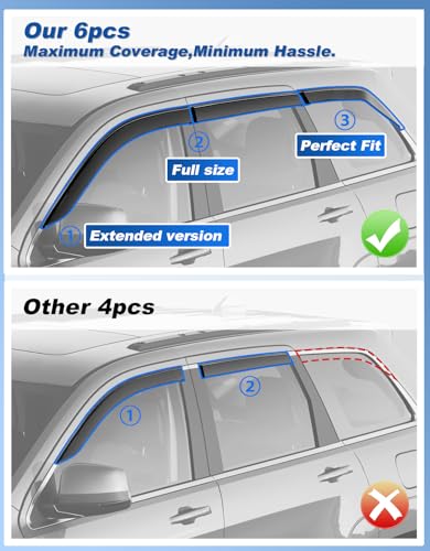 Image of 6-PCS Extra-Thick Rain Guards Fit for 2011-2021 Jeep Grand Cherokee Extra Durable Tape-on Window Rain Guard Window Deflectors Vent Shades Window Visor Vent Visors Exterior