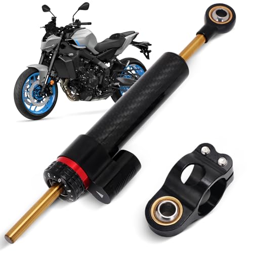 Amortisseur de direction universel pour moto en fibre de carbone CNC - Stabilisateur pour la plupart des motos (250 mm) - Contrôle de sécurité linéaire...