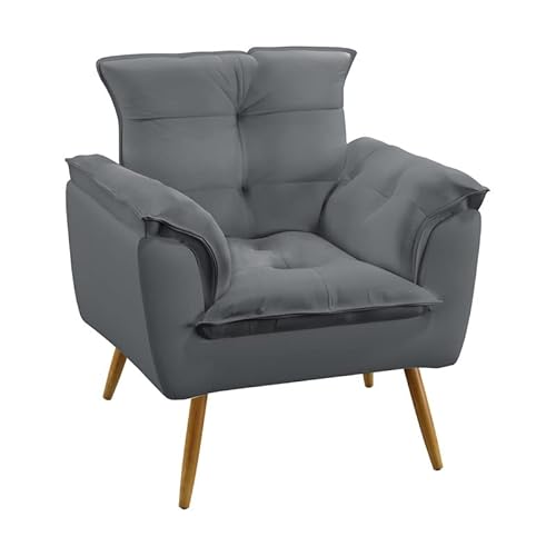 Kit Poltrona Namoradeira e 2 Poltronas Decorativas Opala Puff Solar Sued Cinza Aradecor